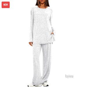 Women's 2-Piece Lounge Set Long Sleeve Top Wide Leg Pants Soft Comfortable
